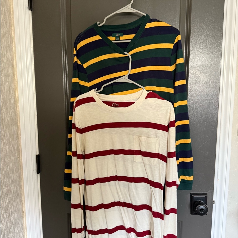 Striped Long Sleeve Shirts - Green, Yellow, Red, Cream
